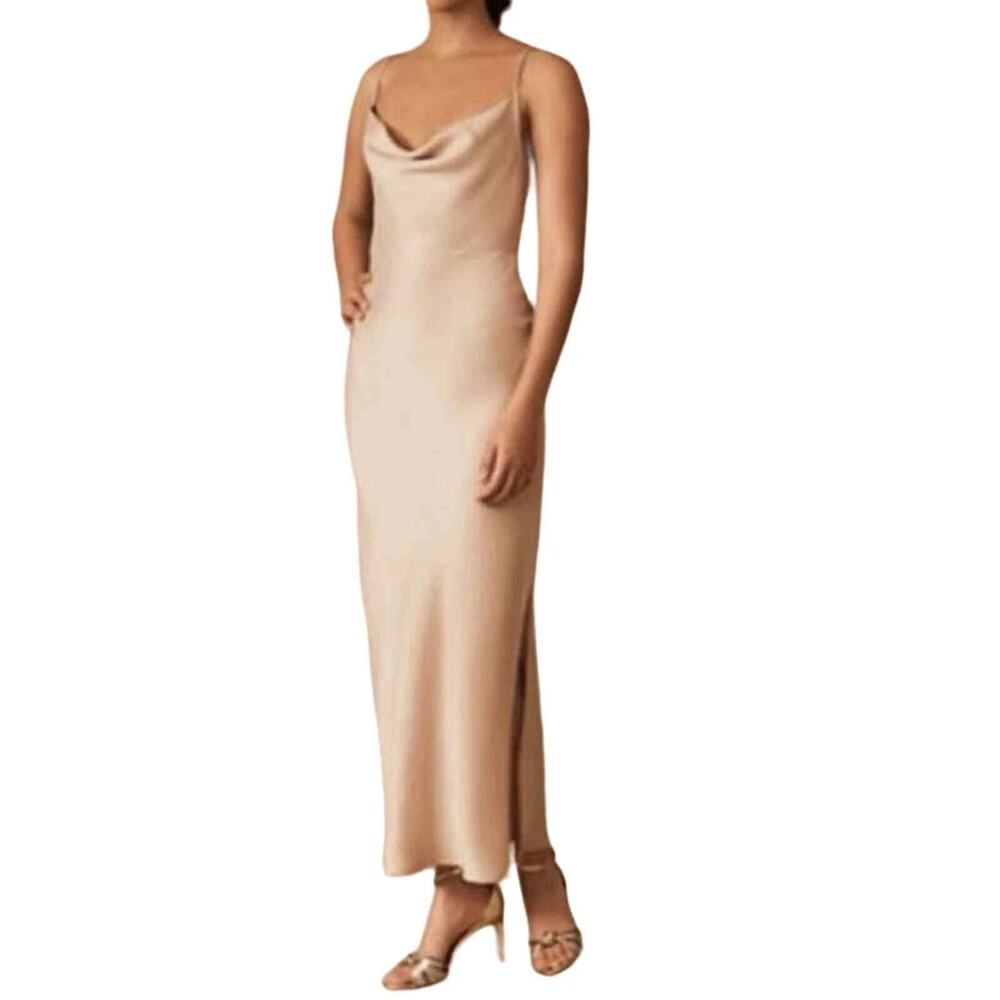 SACHIN + BABI Cali Satin Sz 2 Charmeuse Cowl Neck Pale Nude Slip Dress Party